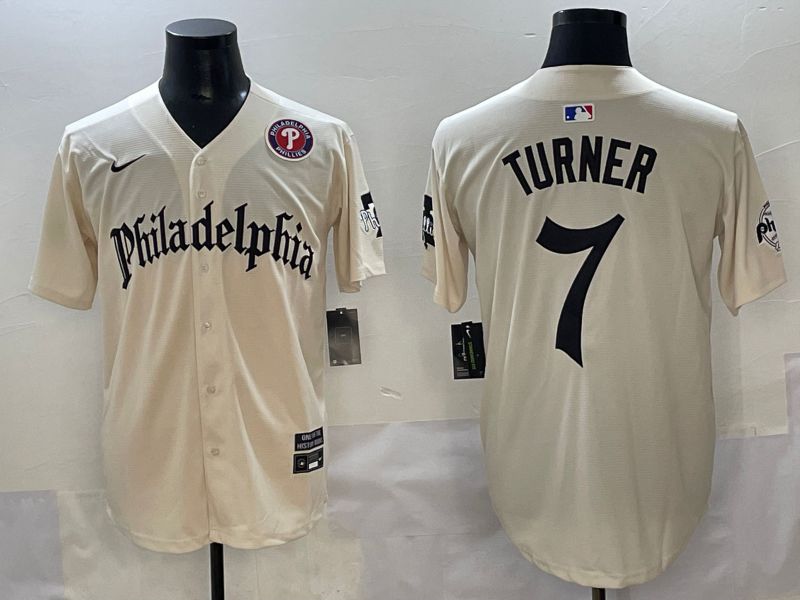 Men 2025 Philadelphia Phillies #7 Turner Cream Five generations Joint Name Nike MLB Jersey style 6